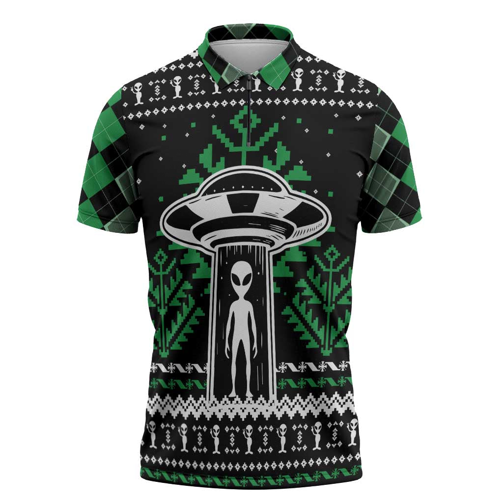 Alien Christmas Zipper Polo Shirt Xmas Holiday Patterns - Wonder Print Shop
