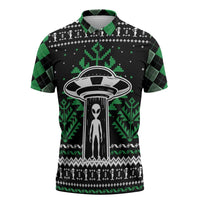 Alien Christmas Zipper Polo Shirt Xmas Holiday Patterns - Wonder Print Shop