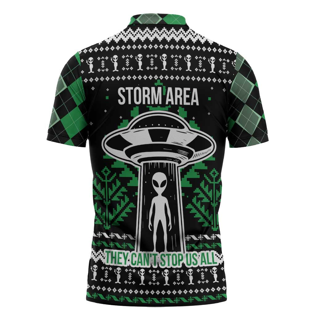 Alien Christmas Zipper Polo Shirt Xmas Holiday Patterns - Wonder Print Shop
