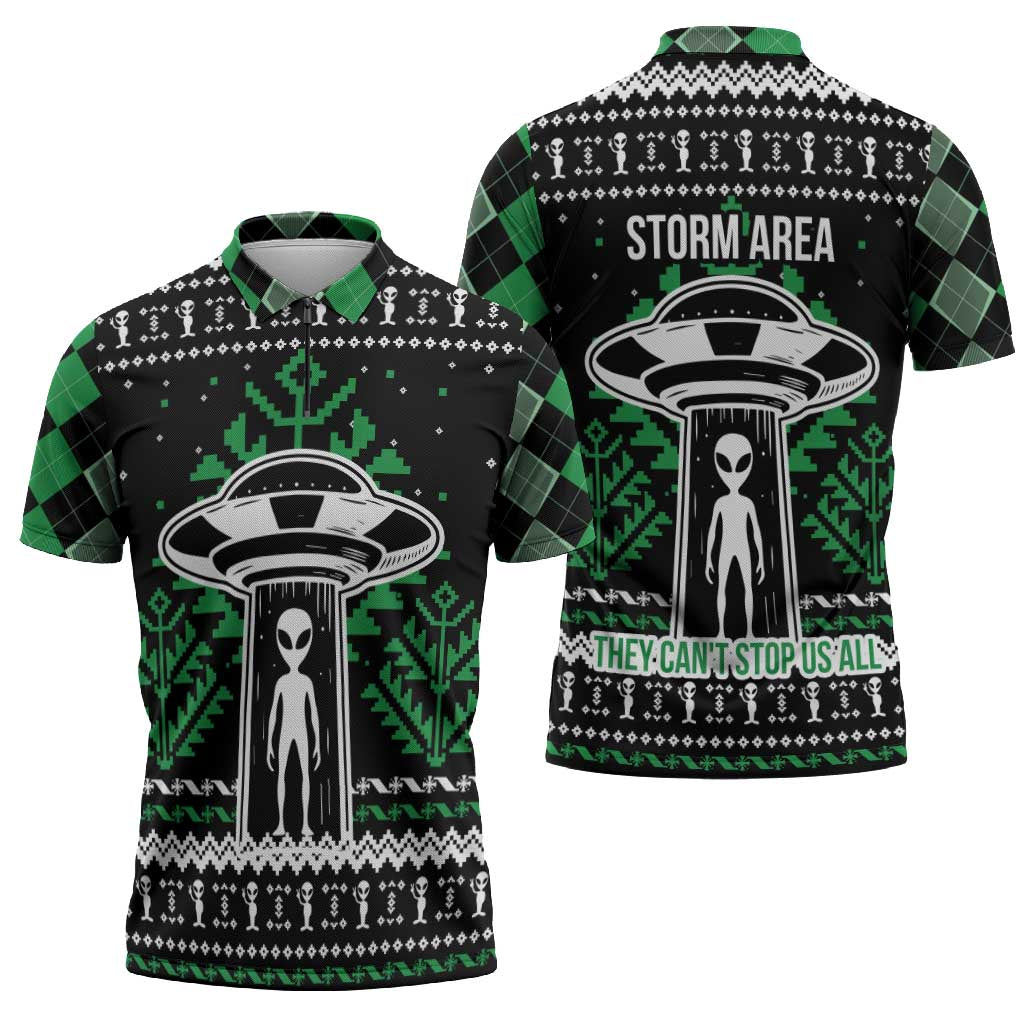 Alien Christmas Zipper Polo Shirt Xmas Holiday Patterns - Wonder Print Shop