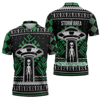 Alien Christmas Zipper Polo Shirt Xmas Holiday Patterns - Wonder Print Shop