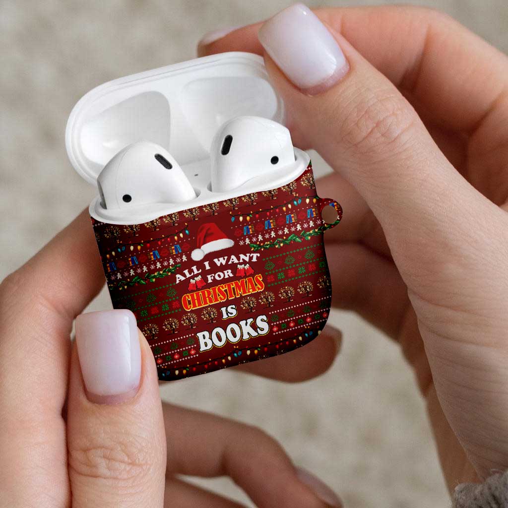 All I Want For Christmas Is Books Christmas AirPods Case Xmas Holiday Patterns - Wonder Print Shop