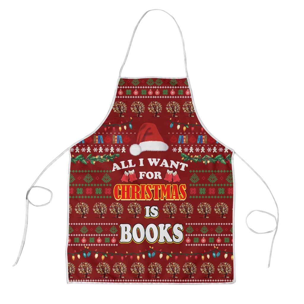 All I Want For Christmas Is Books Christmas Apron Xmas Holiday Patterns - Wonder Print Shop