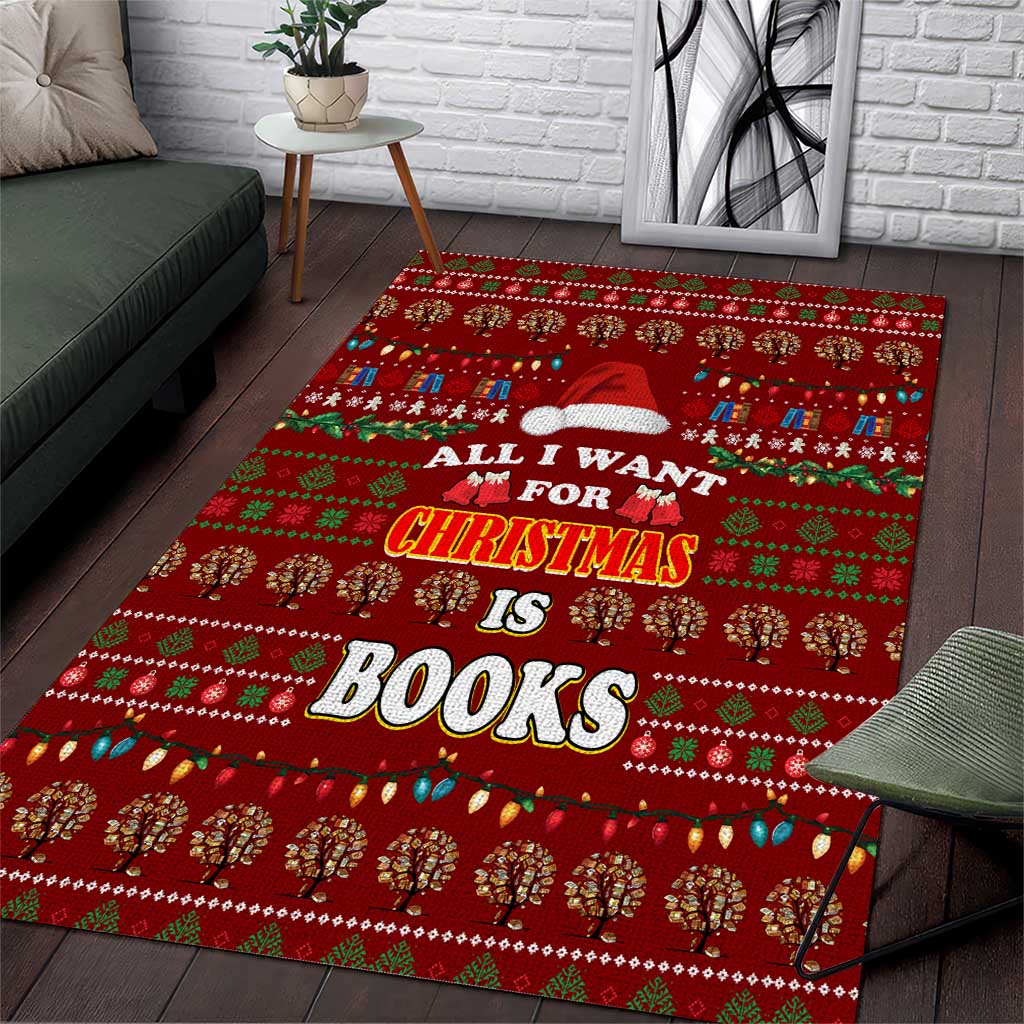 All I Want For Christmas Is Books Christmas Area Rug Xmas Holiday Patterns - Wonder Print Shop