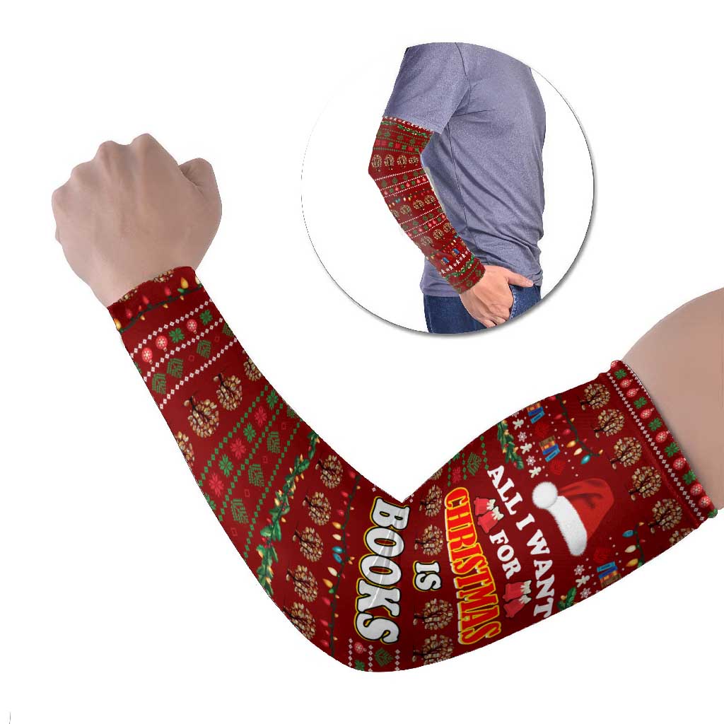 All I Want For Christmas Is Books Christmas Arm Sleeves Xmas Holiday Patterns - Wonder Print Shop