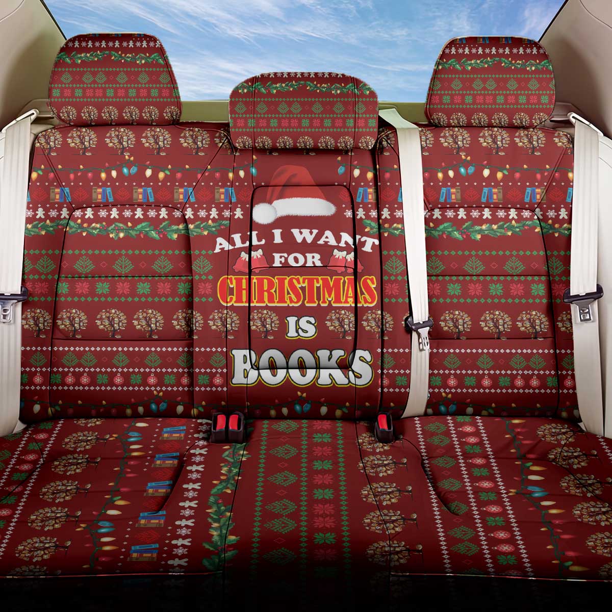 All I Want For Christmas Is Books Christmas Back Car Seat Cover Xmas Holiday Patterns - Wonder Print Shop