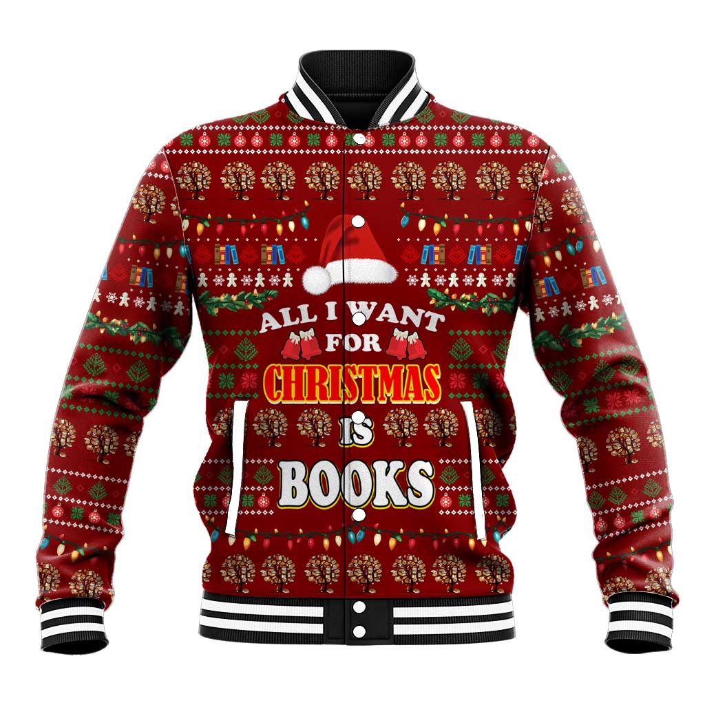 All I Want For Christmas Is Books Christmas Baseball Jacket Xmas Holiday Patterns - Wonder Print Shop