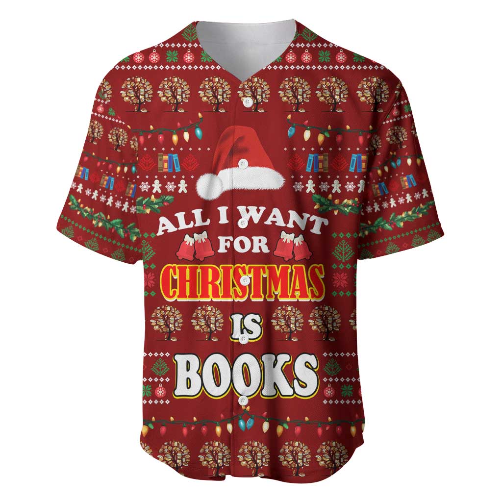 All I Want For Christmas Is Books Christmas Baseball Jersey Xmas Holiday Patterns - Wonder Print Shop