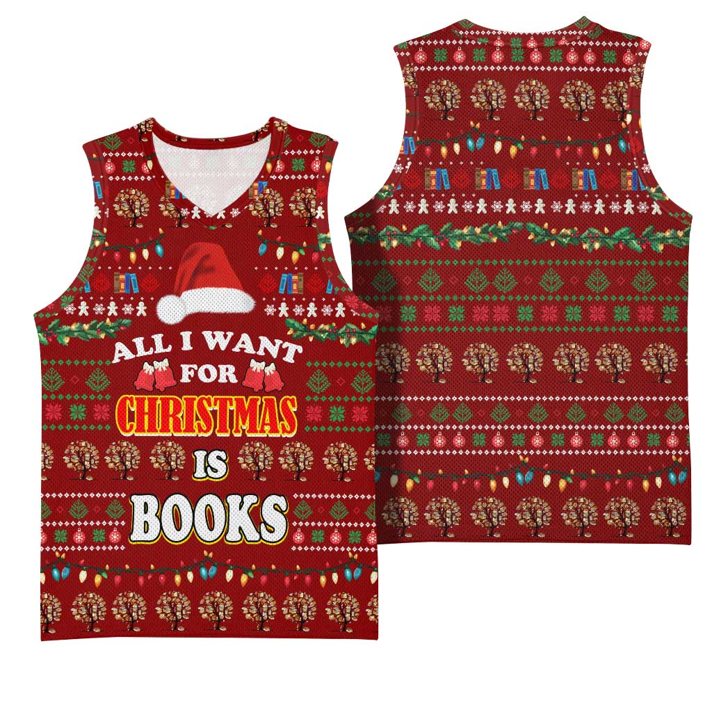 All I Want For Christmas Is Books Christmas Basketball Jersey Xmas Holiday Patterns - Wonder Print Shop
