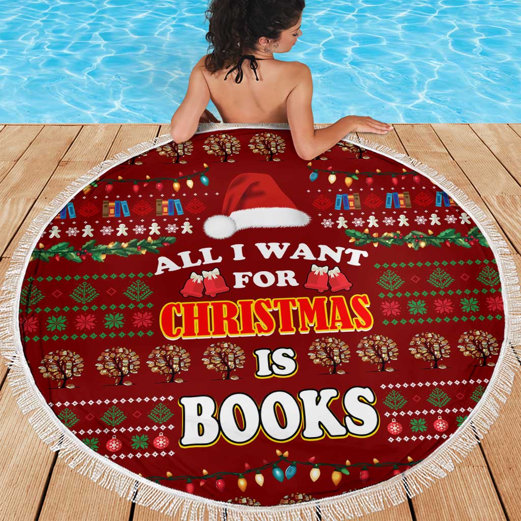 All I Want For Christmas Is Books Christmas Beach Blanket Xmas Holiday Patterns - Wonder Print Shop