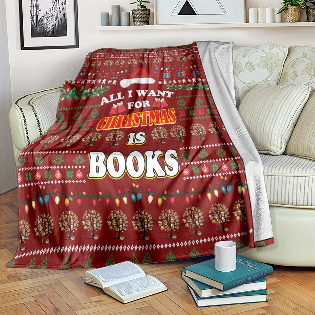 All I Want For Christmas Is Books Christmas Blanket Xmas Holiday Patterns - Wonder Print Shop