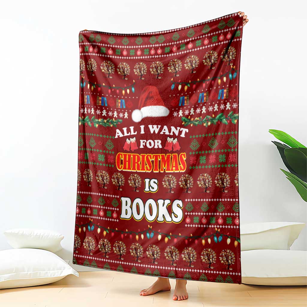 All I Want For Christmas Is Books Christmas Blanket Xmas Holiday Patterns - Wonder Print Shop