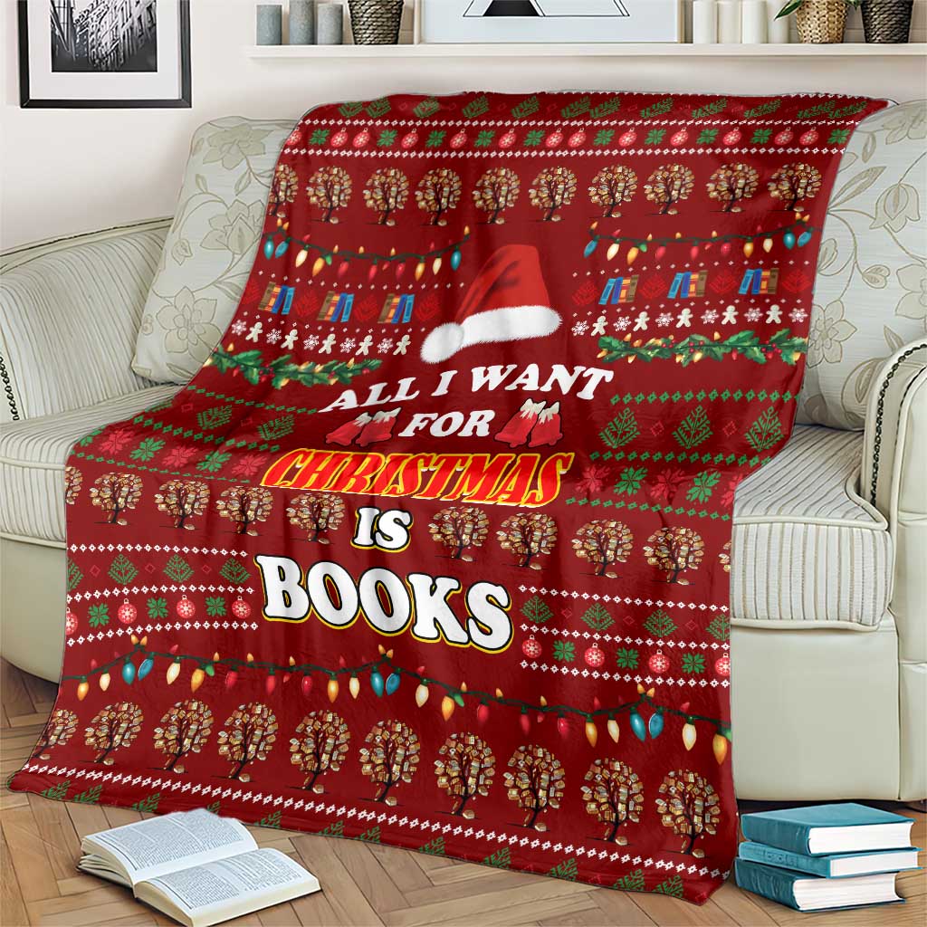 All I Want For Christmas Is Books Christmas Blanket Xmas Holiday Patterns - Wonder Print Shop
