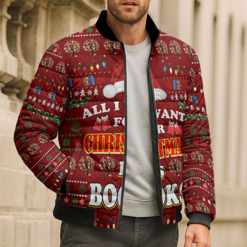 All I Want For Christmas Is Books Christmas Bomber Puffer Jacket Xmas Holiday Patterns - Wonder Print Shop