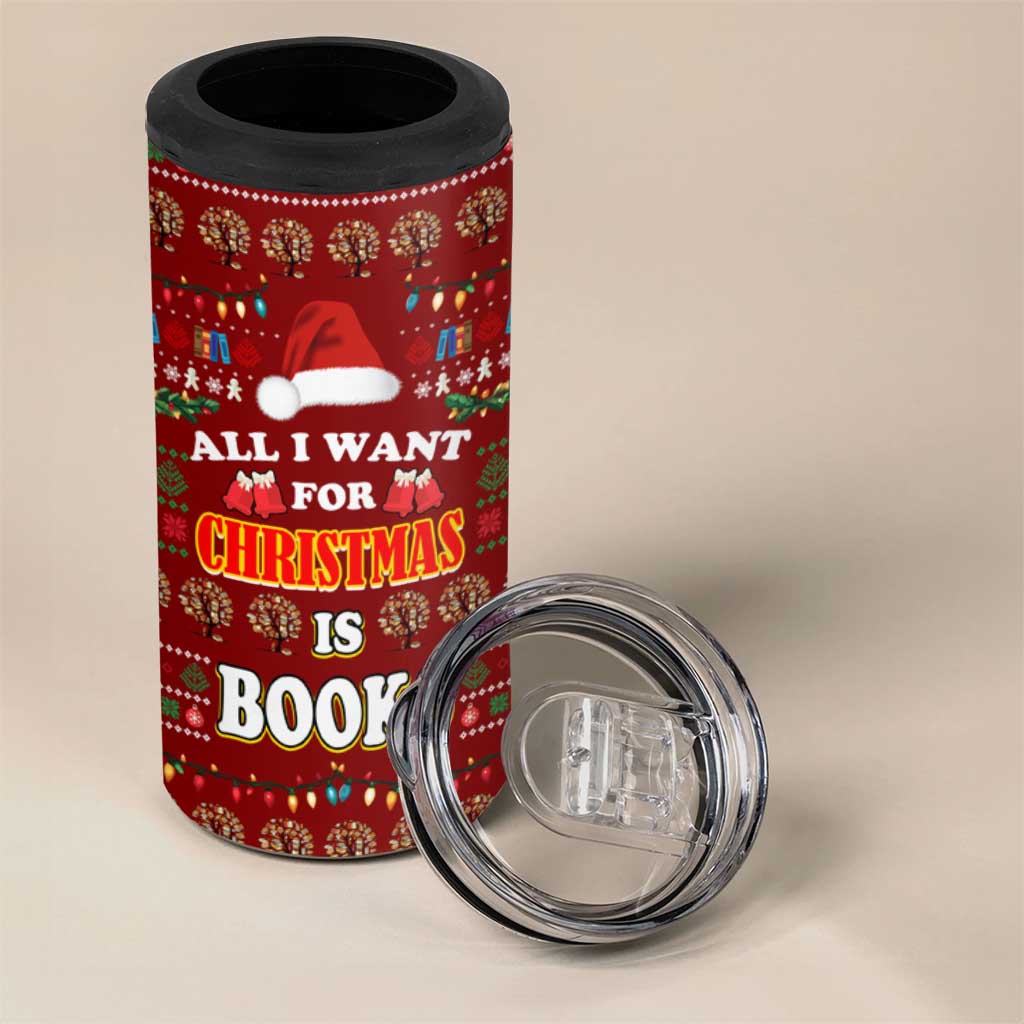 All I Want For Christmas Is Books Christmas 4 in 1 Can Cooler Tumbler Xmas Holiday Patterns - Wonder Print Shop