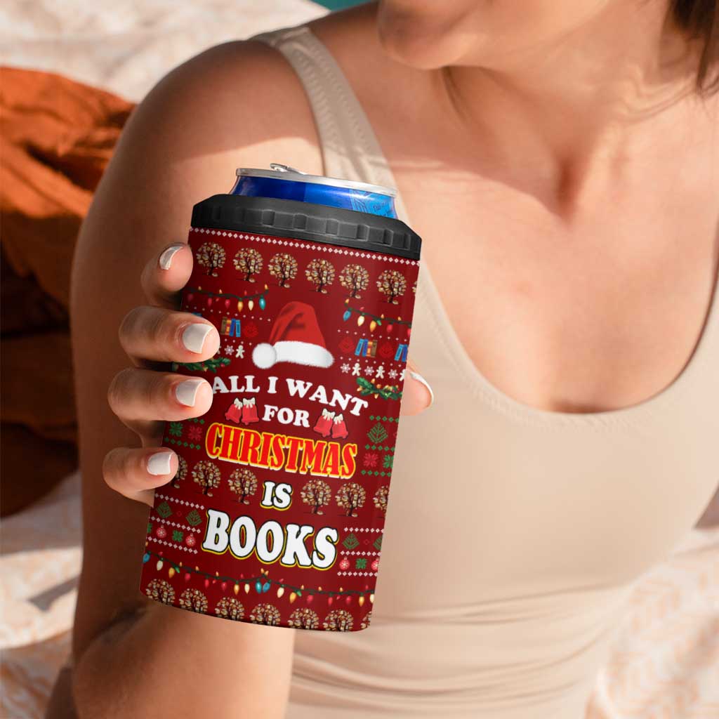 All I Want For Christmas Is Books Christmas 4 in 1 Can Cooler Tumbler Xmas Holiday Patterns - Wonder Print Shop