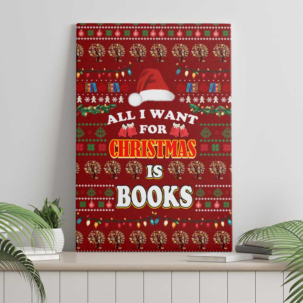 All I Want For Christmas Is Books Christmas Canvas Wall Art Xmas Holiday Patterns - Wonder Print Shop
