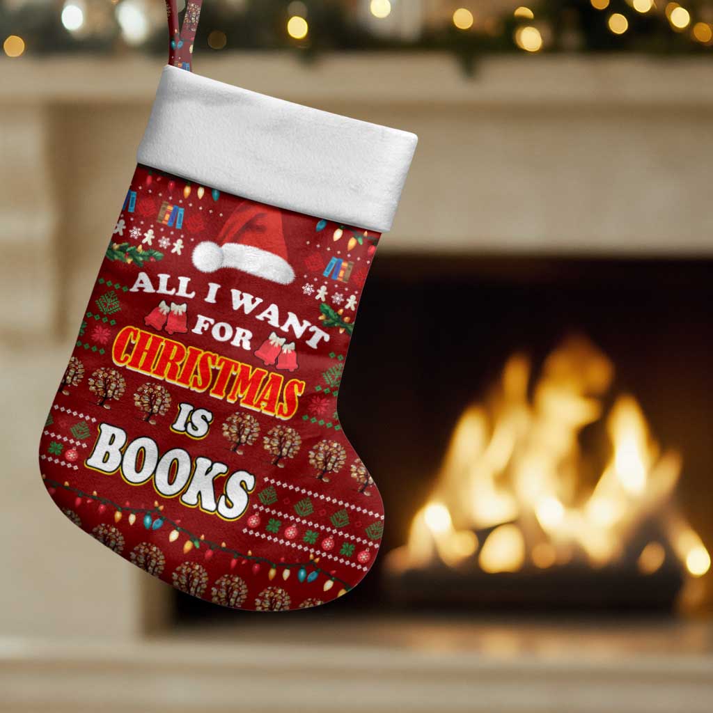 All I Want For Christmas Is Books Christmas Stocking Xmas Holiday Patterns - Wonder Print Shop