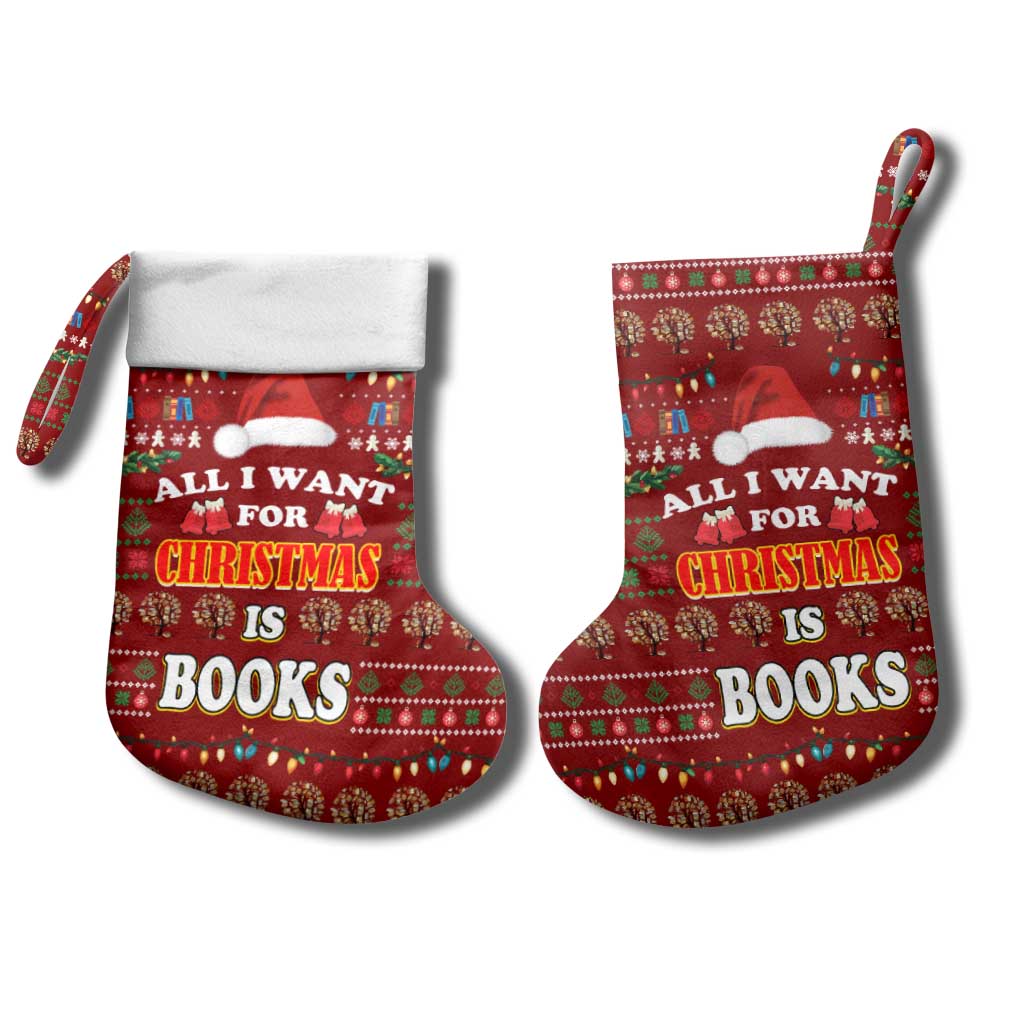 All I Want For Christmas Is Books Christmas Stocking Xmas Holiday Patterns - Wonder Print Shop