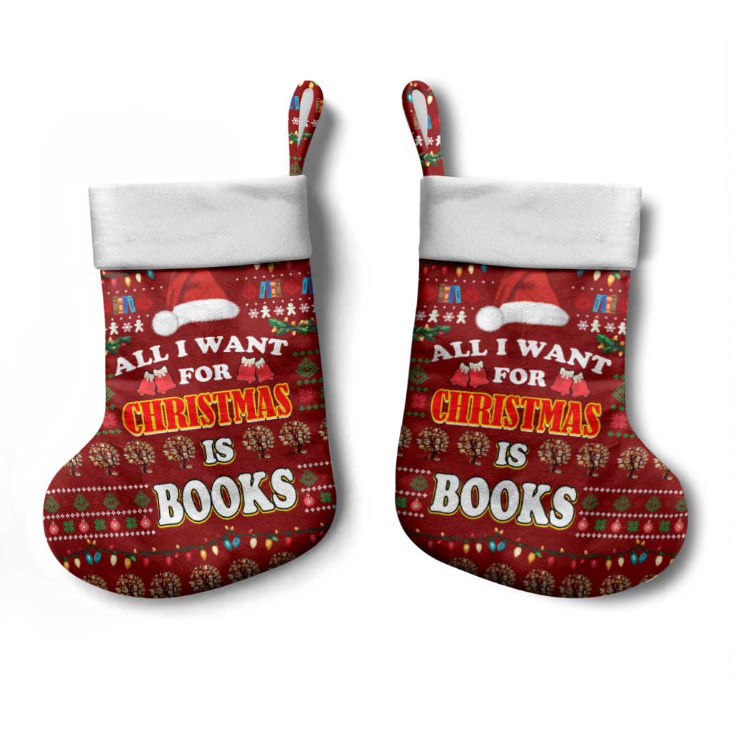 All I Want For Christmas Is Books Christmas Stocking Xmas Holiday Patterns - Wonder Print Shop