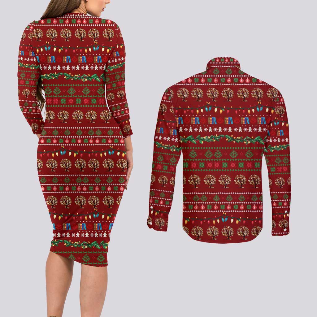 All I Want For Christmas Is Books Christmas Couples Matching Long Sleeve Bodycon Dress and Long Sleeve Button Shirt Xmas Holiday Patterns - Wonder Print Shop