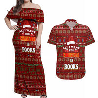 All I Want For Christmas Is Books Christmas Couples Matching Off Shoulder Maxi Dress and Hawaiian Shirt Xmas Holiday Patterns - Wonder Print Shop