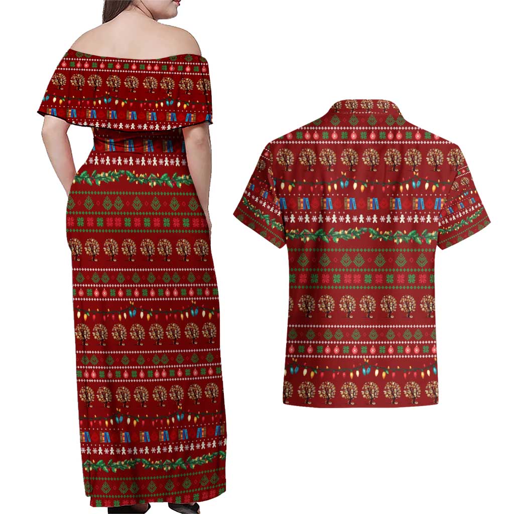 All I Want For Christmas Is Books Christmas Couples Matching Off Shoulder Maxi Dress and Hawaiian Shirt Xmas Holiday Patterns - Wonder Print Shop