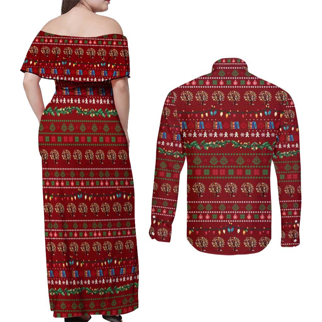 All I Want For Christmas Is Books Christmas Couples Matching Off Shoulder Maxi Dress and Long Sleeve Button Shirt Xmas Holiday Patterns - Wonder Print Shop