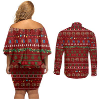 All I Want For Christmas Is Books Christmas Couples Matching Off Shoulder Short Dress and Long Sleeve Button Shirt Xmas Holiday Patterns - Wonder Print Shop
