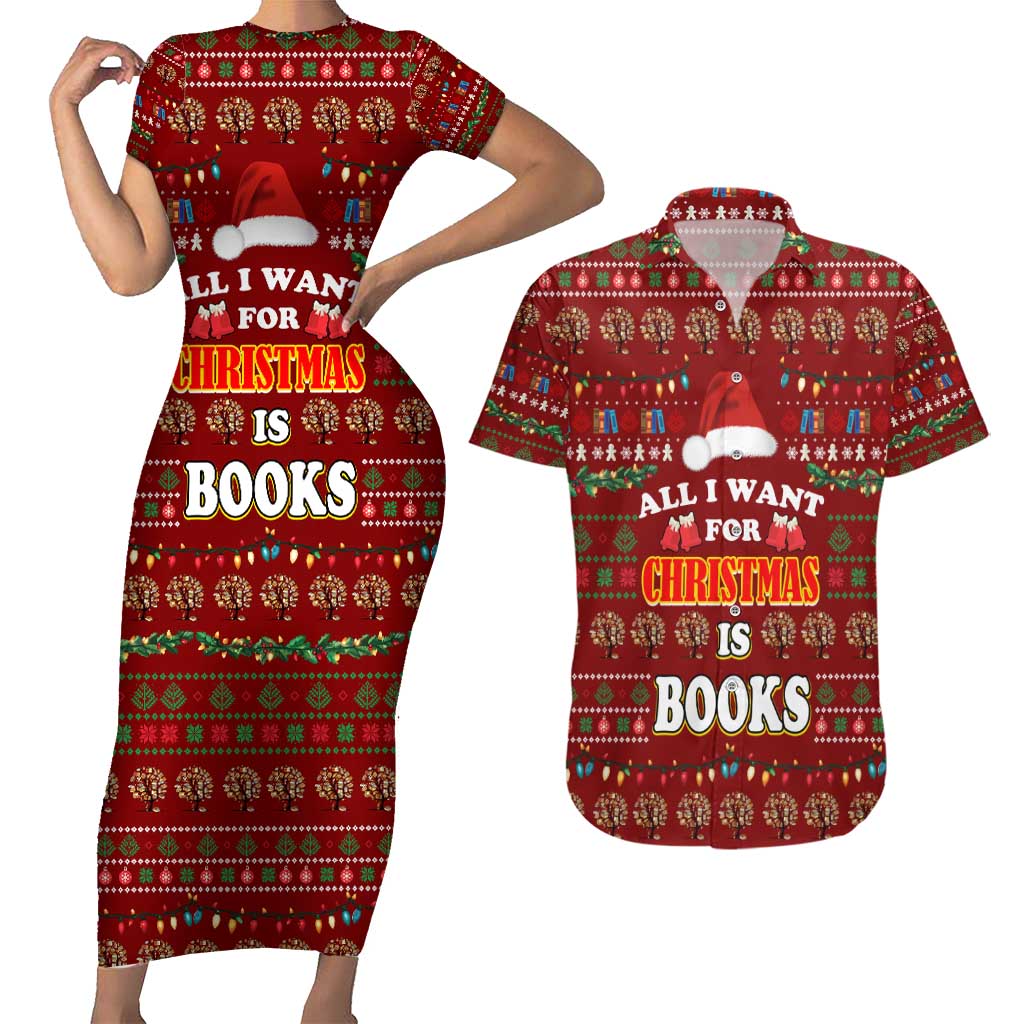 All I Want For Christmas Is Books Christmas Couples Matching Short Sleeve Bodycon Dress and Hawaiian Shirt Xmas Holiday Patterns - Wonder Print Shop