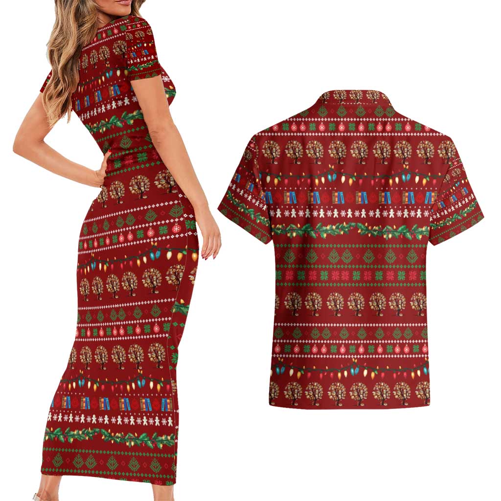 All I Want For Christmas Is Books Christmas Couples Matching Short Sleeve Bodycon Dress and Hawaiian Shirt Xmas Holiday Patterns - Wonder Print Shop