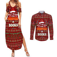 All I Want For Christmas Is Books Christmas Couples Matching Summer Maxi Dress and Long Sleeve Button Shirt Xmas Holiday Patterns - Wonder Print Shop