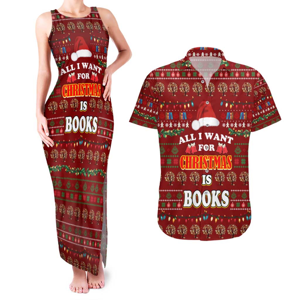 All I Want For Christmas Is Books Christmas Couples Matching Tank Maxi Dress and Hawaiian Shirt Xmas Holiday Patterns - Wonder Print Shop