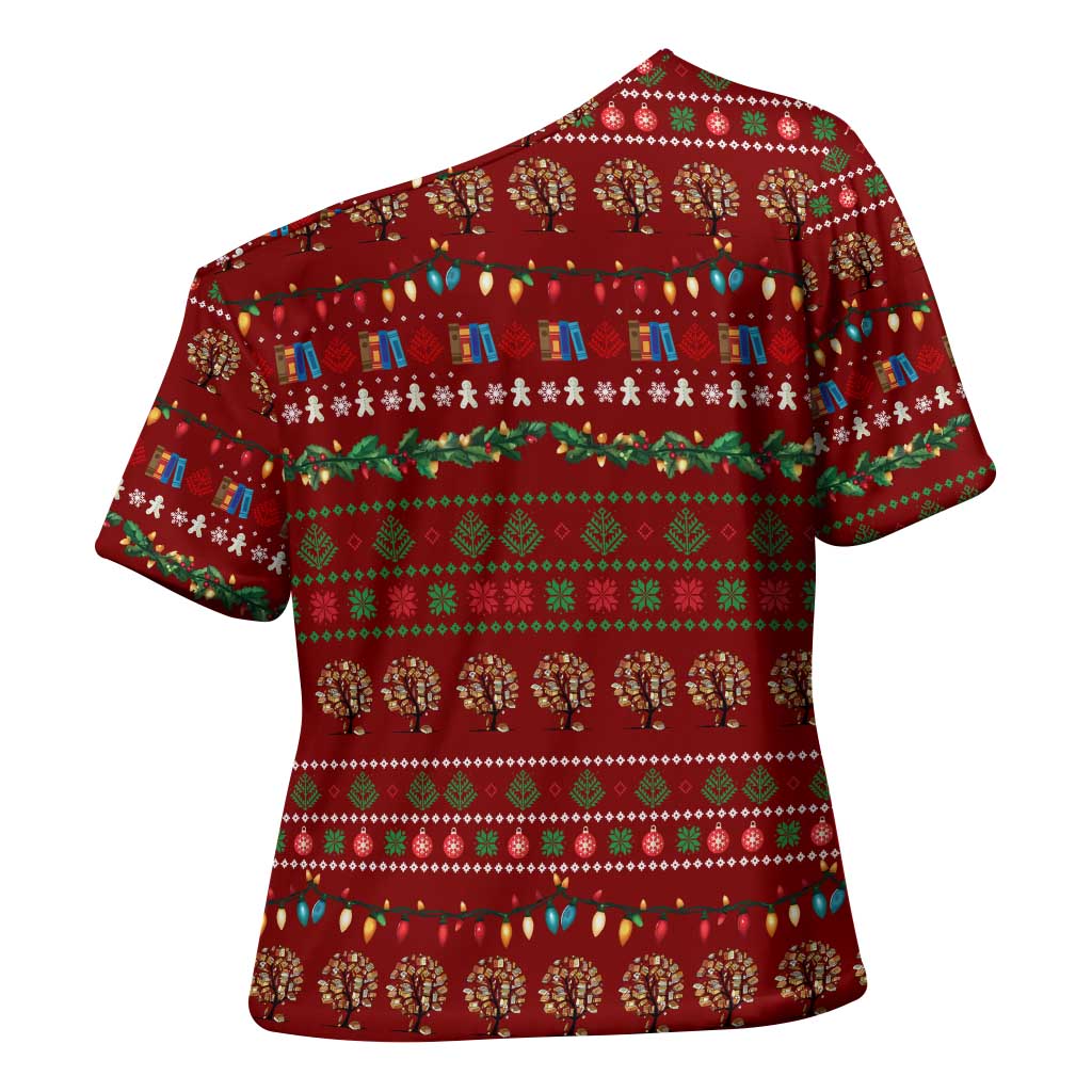 All I Want For Christmas Is Books Christmas Cross Shoulder Shirt Xmas Holiday Patterns - Wonder Print Shop