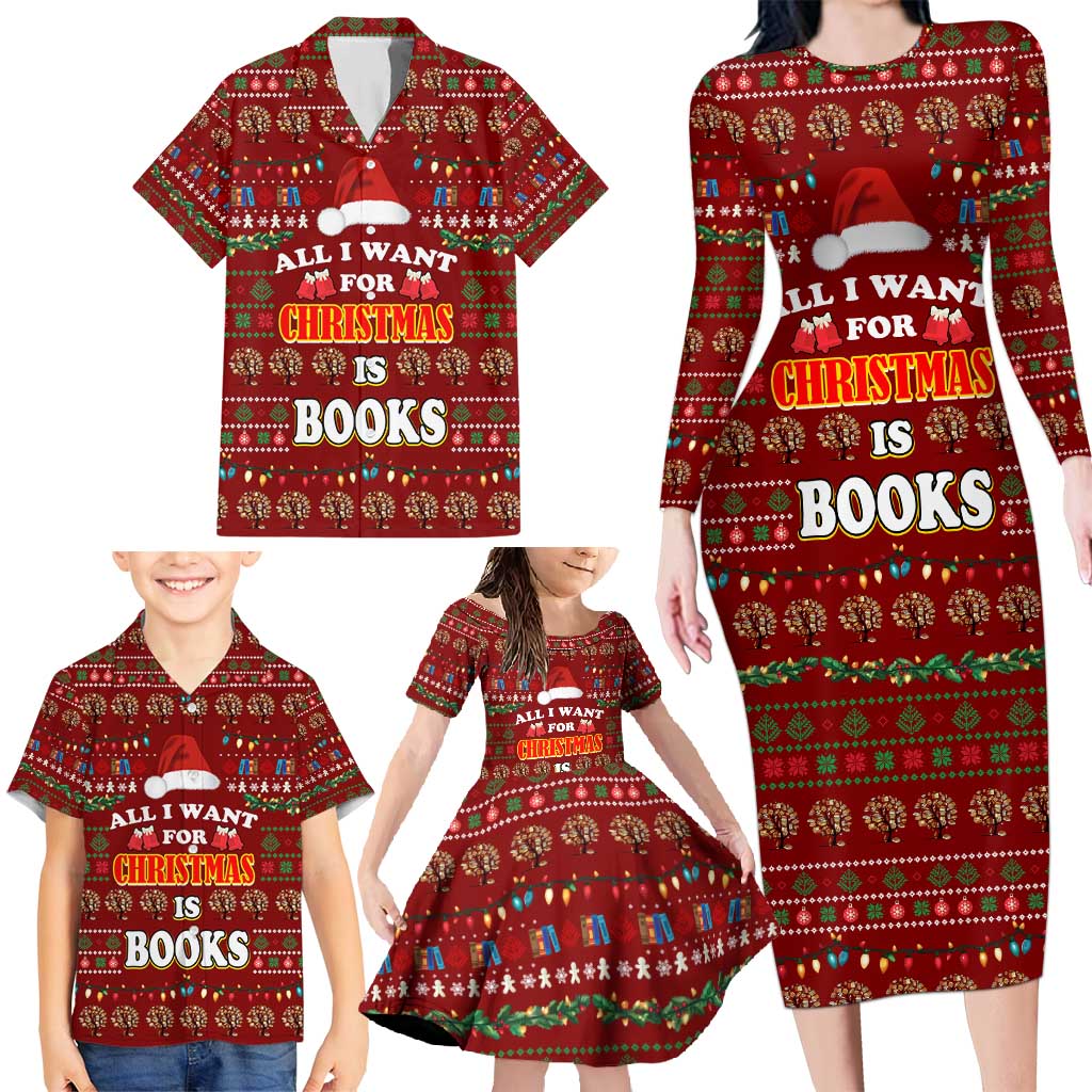 All I Want For Christmas Is Books Christmas Family Matching Long Sleeve Bodycon Dress and Hawaiian Shirt Xmas Holiday Patterns - Wonder Print Shop