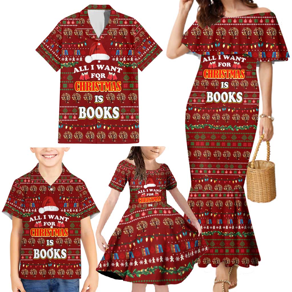 All I Want For Christmas Is Books Christmas Family Matching Mermaid Dress and Hawaiian Shirt Xmas Holiday Patterns - Wonder Print Shop