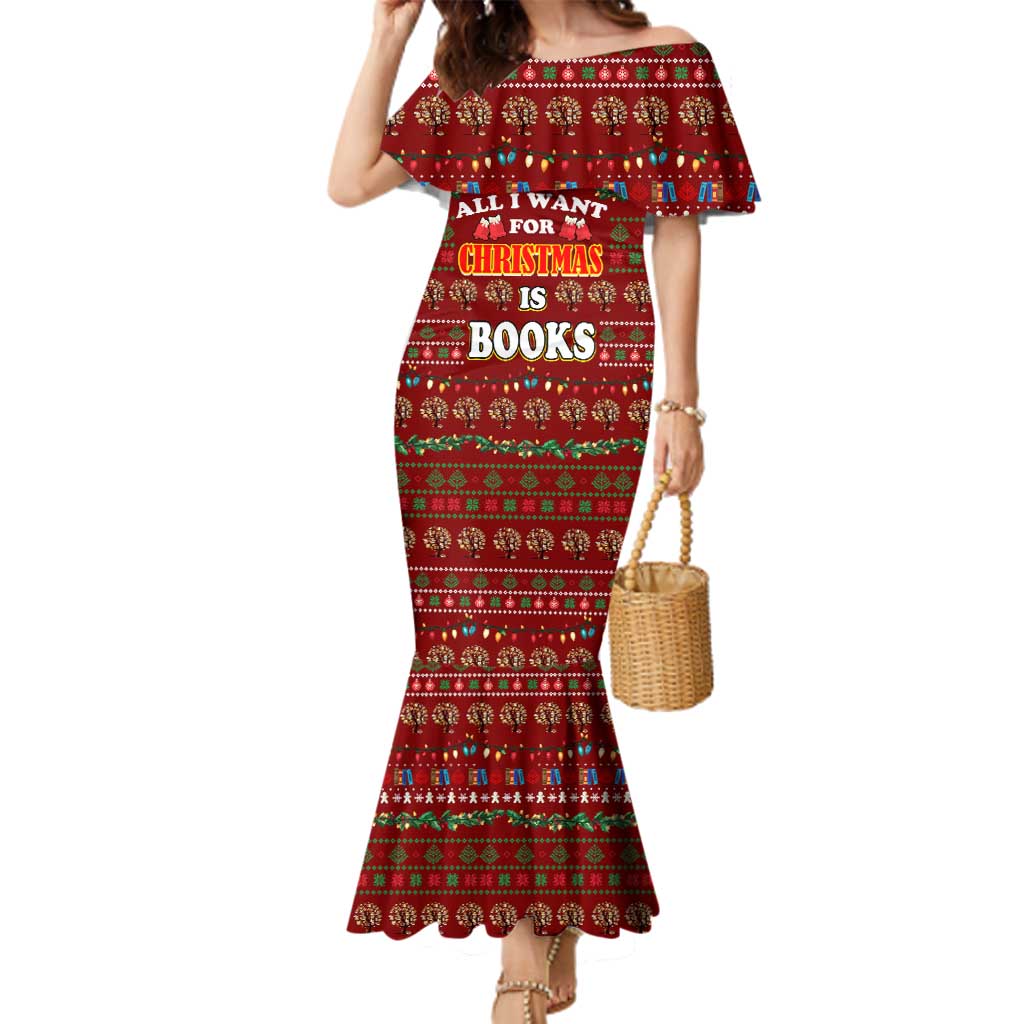 All I Want For Christmas Is Books Christmas Family Matching Mermaid Dress and Hawaiian Shirt Xmas Holiday Patterns - Wonder Print Shop