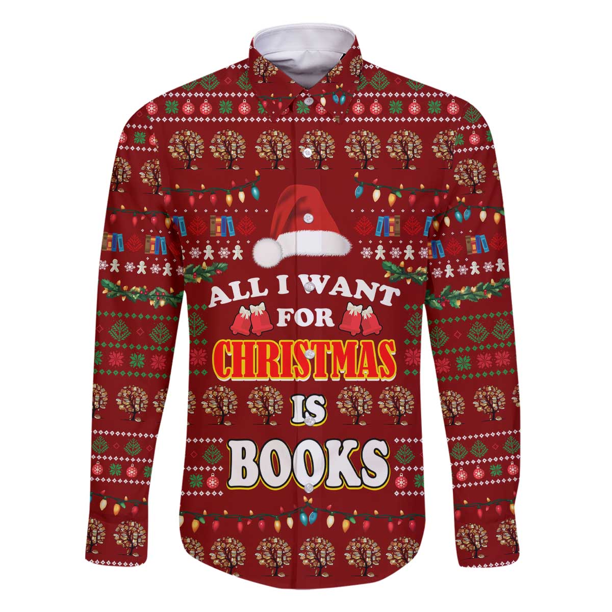 All I Want For Christmas Is Books Christmas Family Matching Off The Shoulder Long Sleeve Dress and Hawaiian Shirt Xmas Holiday Patterns - Wonder Print Shop