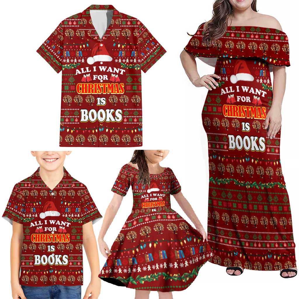 All I Want For Christmas Is Books Christmas Family Matching Off Shoulder Maxi Dress and Hawaiian Shirt Xmas Holiday Patterns - Wonder Print Shop