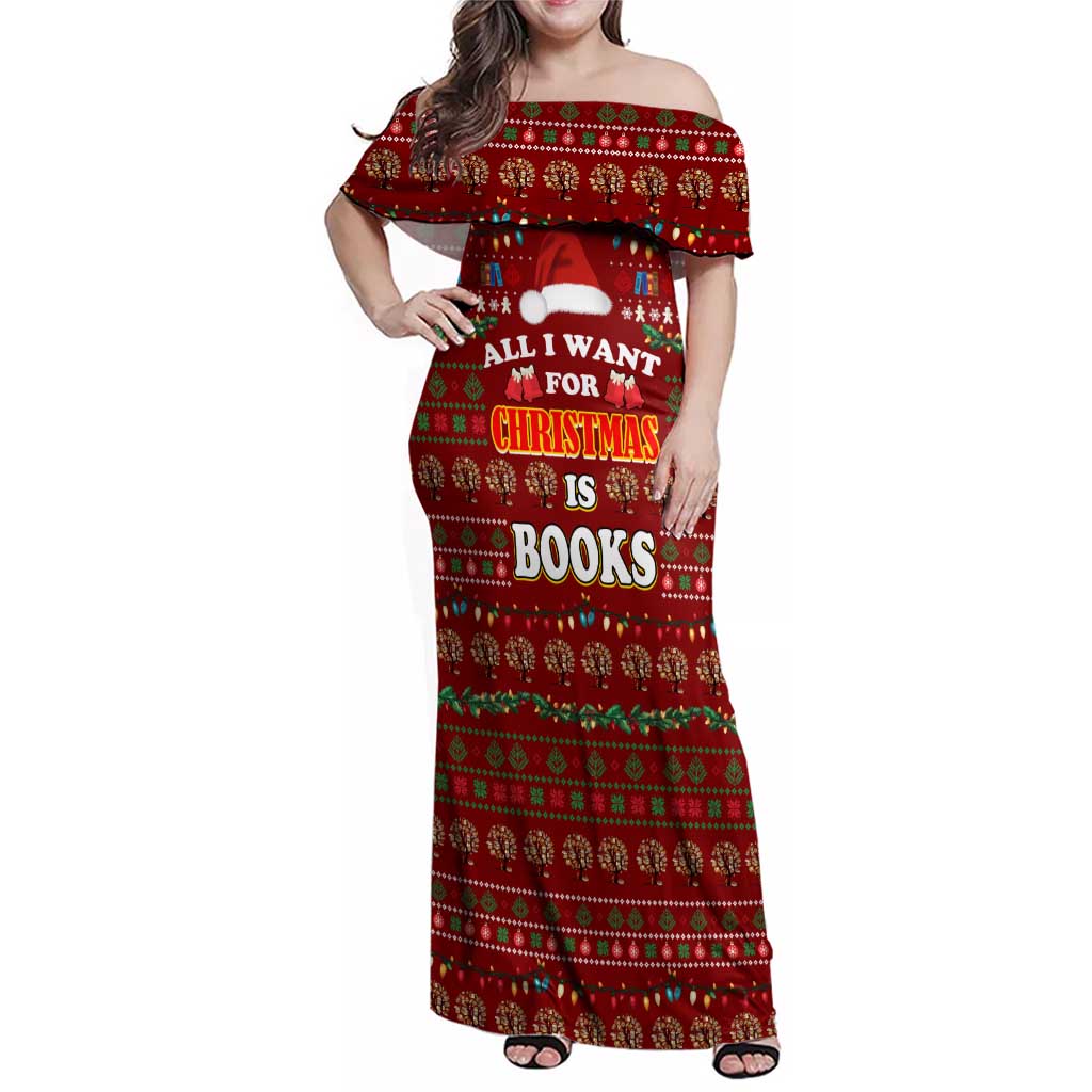 All I Want For Christmas Is Books Christmas Family Matching Off Shoulder Maxi Dress and Hawaiian Shirt Xmas Holiday Patterns - Wonder Print Shop