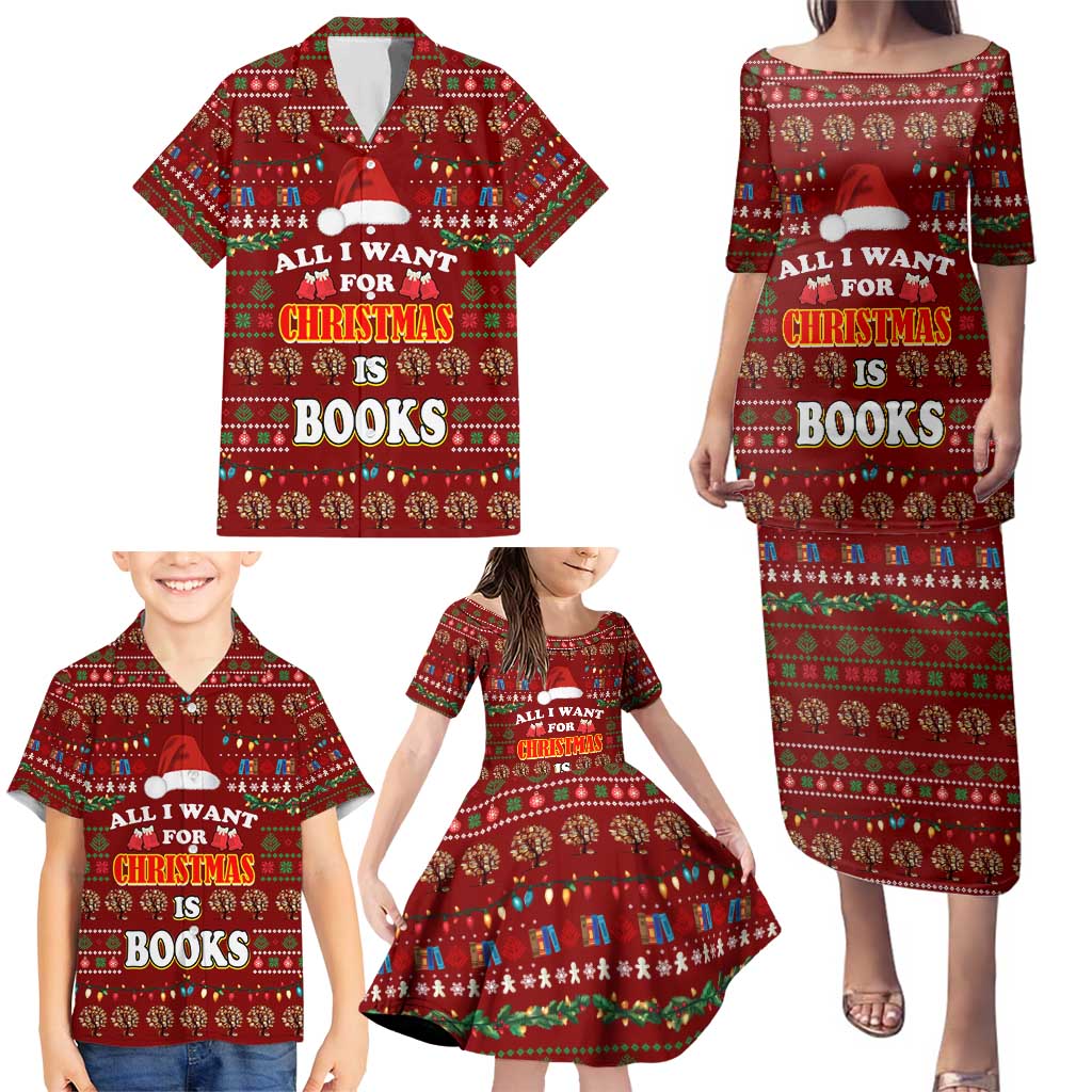 All I Want For Christmas Is Books Christmas Family Matching Puletasi and Hawaiian Shirt Xmas Holiday Patterns - Wonder Print Shop