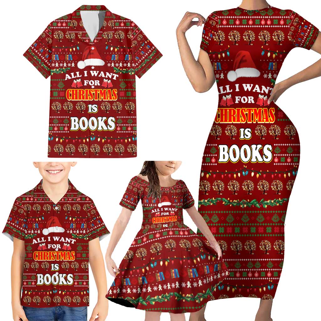All I Want For Christmas Is Books Christmas Family Matching Short Sleeve Bodycon Dress and Hawaiian Shirt Xmas Holiday Patterns - Wonder Print Shop