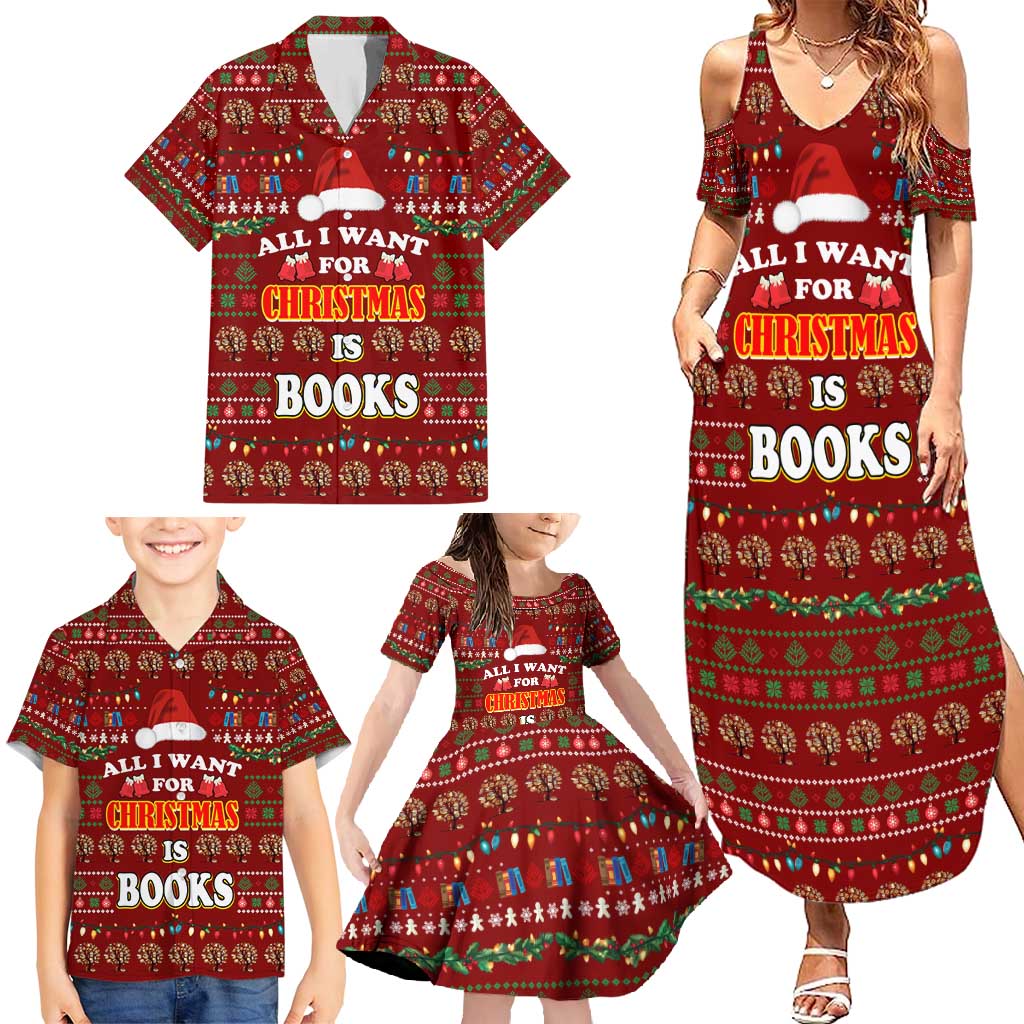 All I Want For Christmas Is Books Christmas Family Matching Summer Maxi Dress and Hawaiian Shirt Xmas Holiday Patterns - Wonder Print Shop