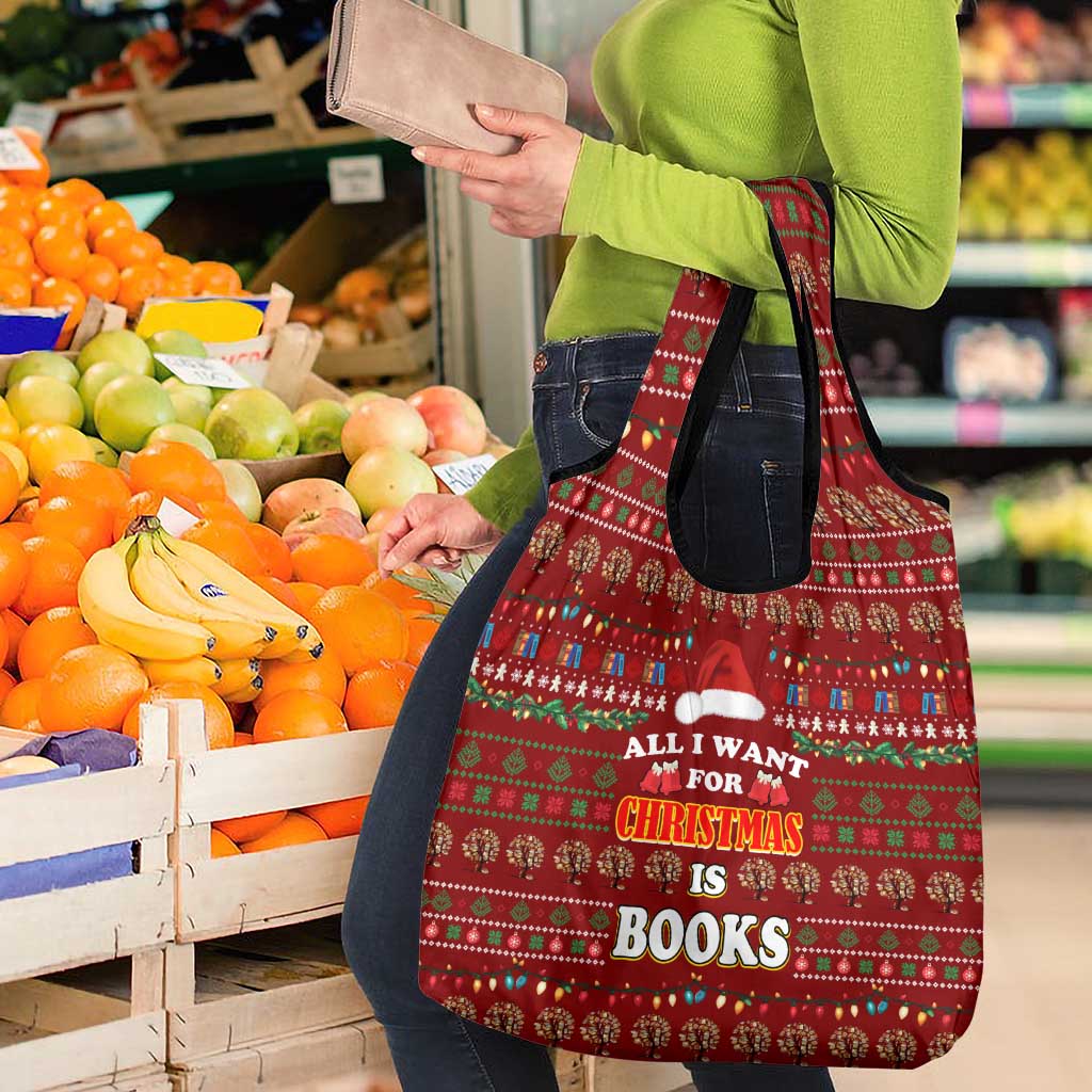 All I Want For Christmas Is Books Christmas Grocery Bag Xmas Holiday Patterns - Wonder Print Shop