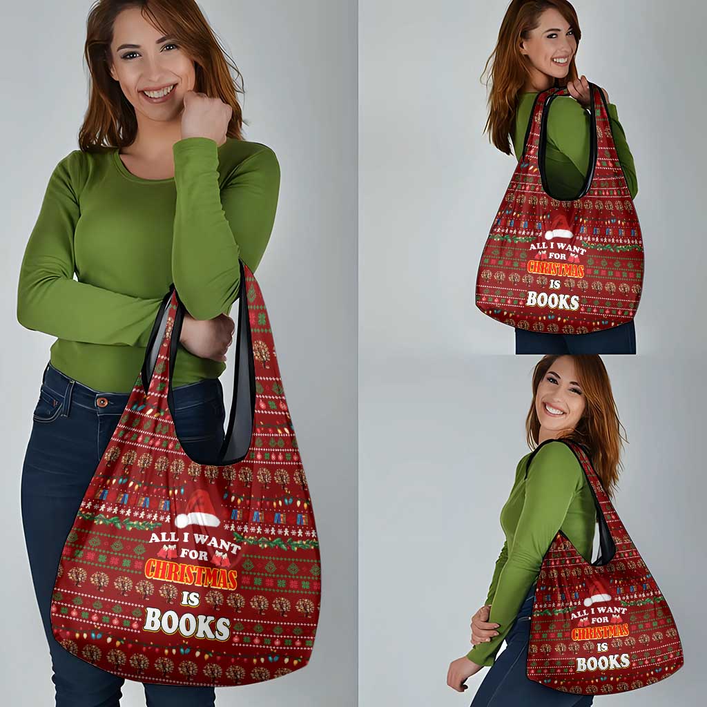 All I Want For Christmas Is Books Christmas Grocery Bag Xmas Holiday Patterns - Wonder Print Shop