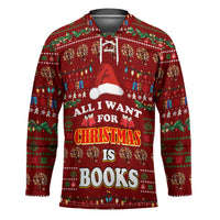 All I Want For Christmas Is Books Christmas Hockey Jersey Xmas Holiday Patterns - Wonder Print Shop