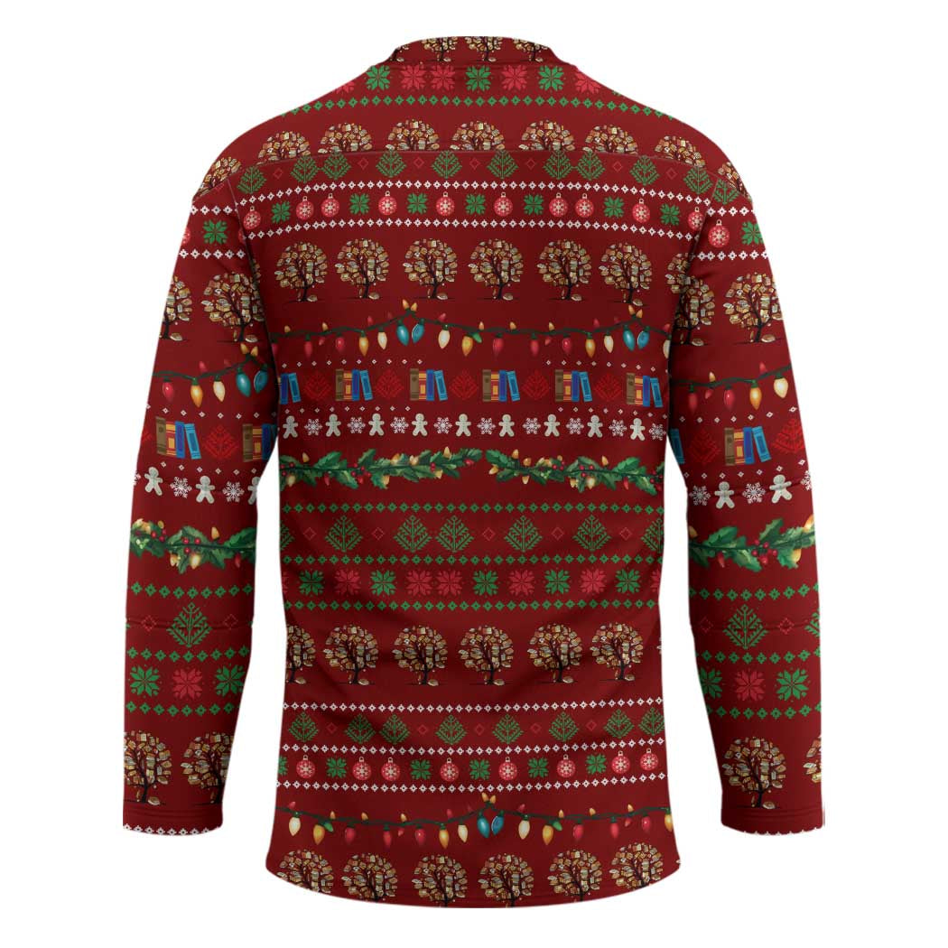 All I Want For Christmas Is Books Christmas Hockey Jersey Xmas Holiday Patterns - Wonder Print Shop