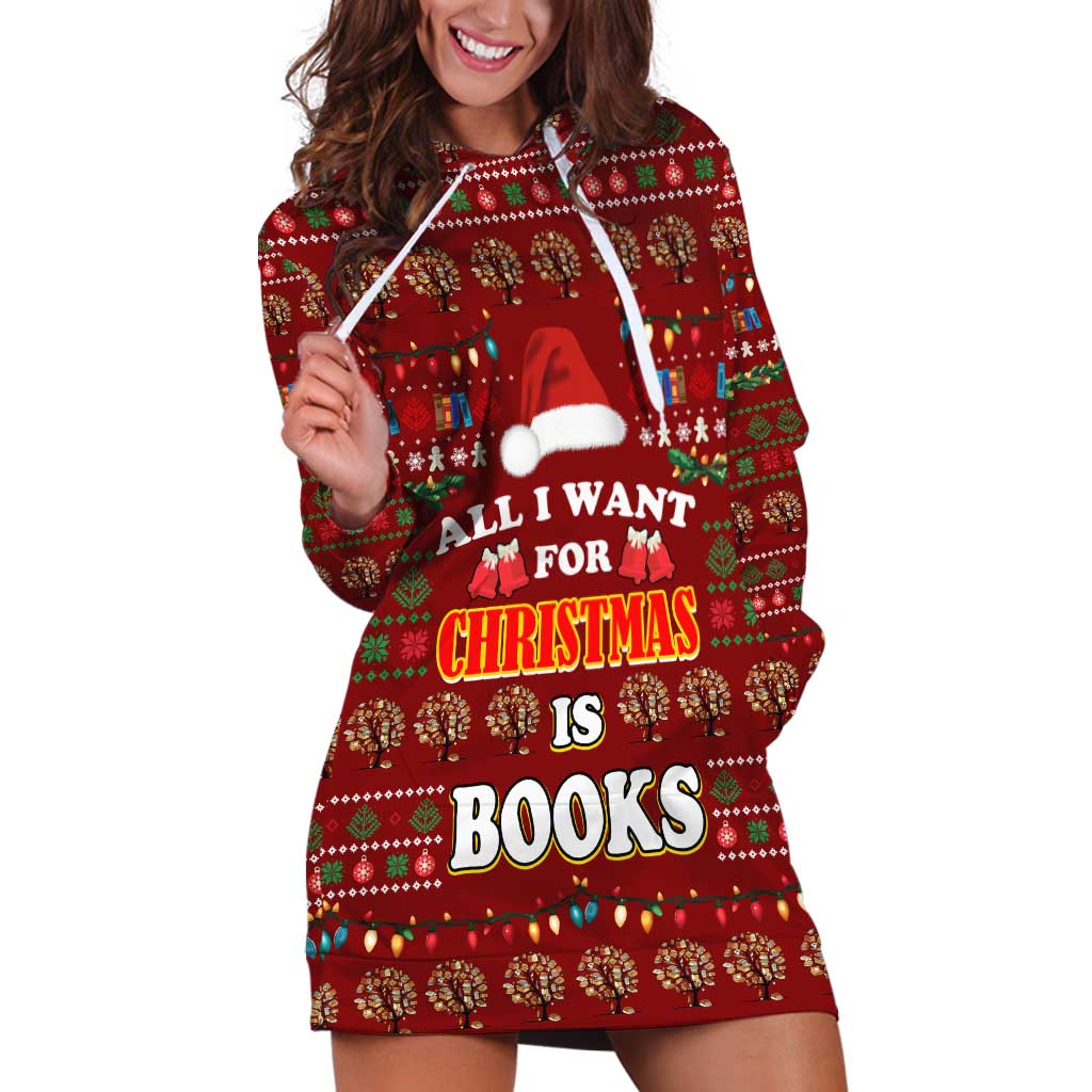 All I Want For Christmas Is Books Christmas Hoodie Dress Xmas Holiday Patterns - Wonder Print Shop