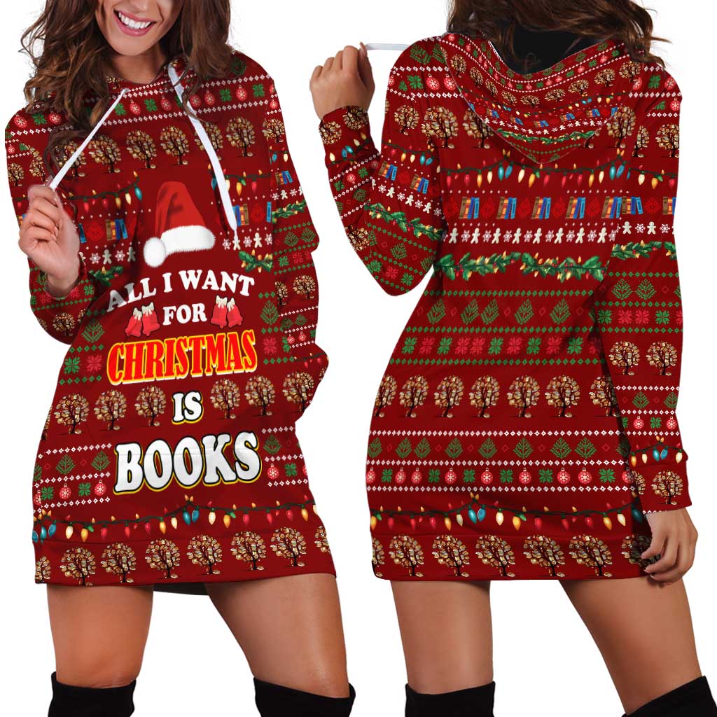 All I Want For Christmas Is Books Christmas Hoodie Dress Xmas Holiday Patterns - Wonder Print Shop