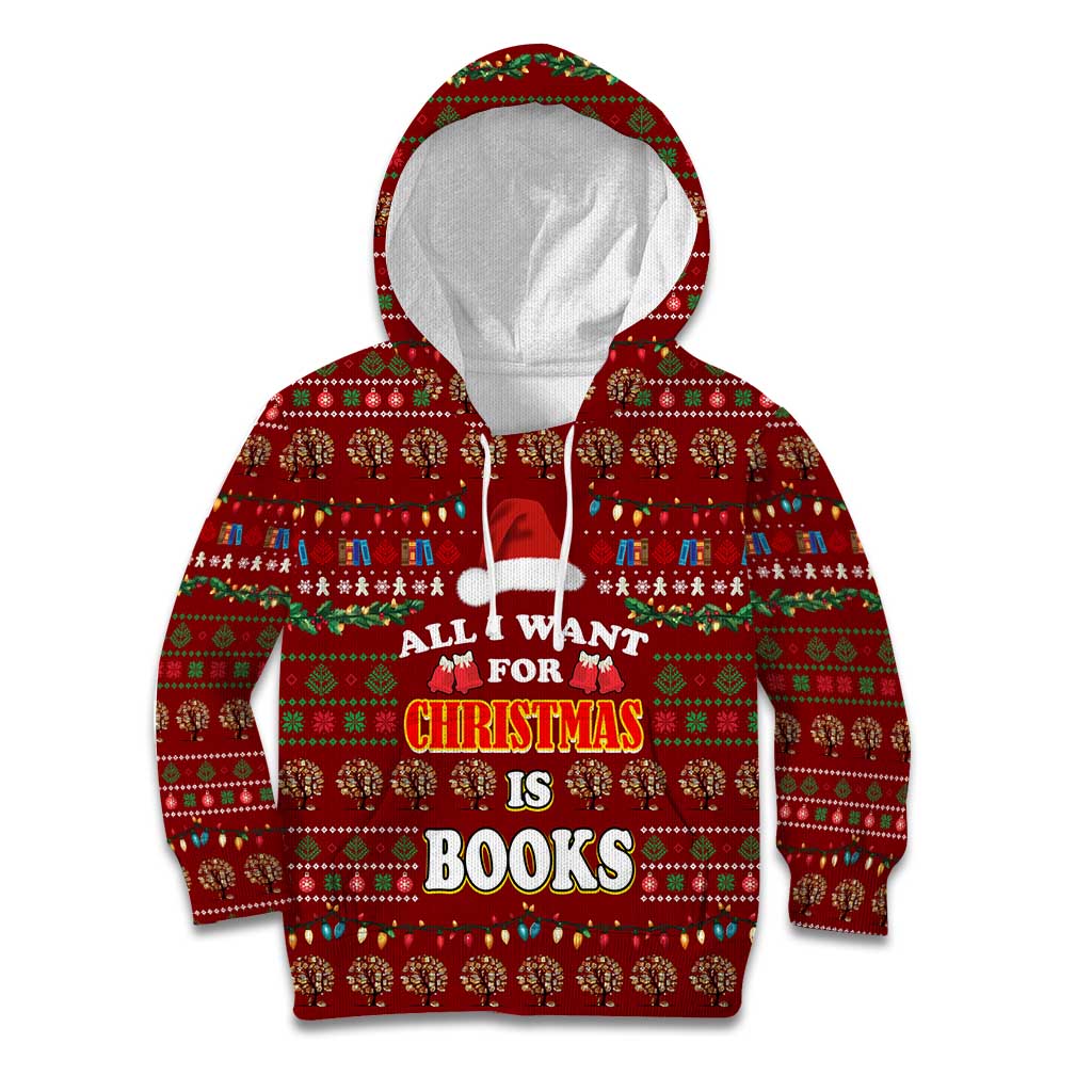 All I Want For Christmas Is Books Christmas Kid Hoodie Xmas Holiday Patterns - Wonder Print Shop
